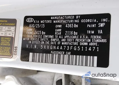 2015 Kia Optima Ex from USA, damaged, VIN 5XXGN4A73FG511471